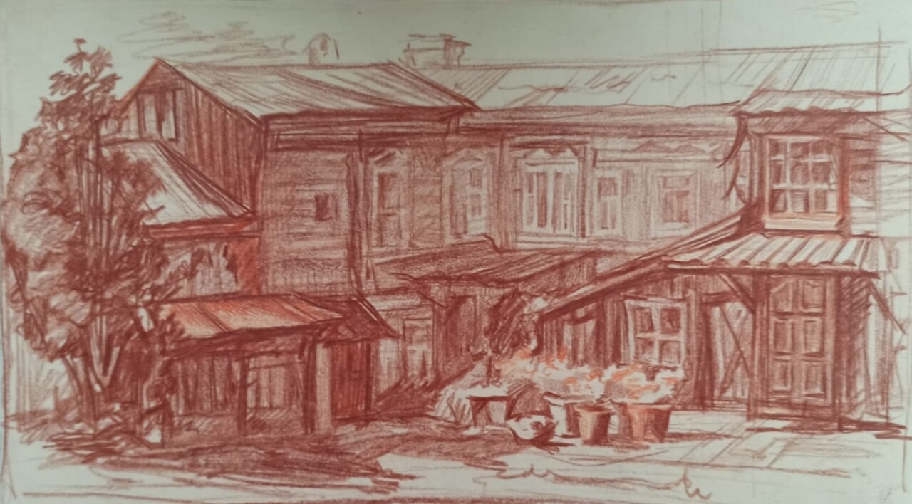 Дворик с бархатцами