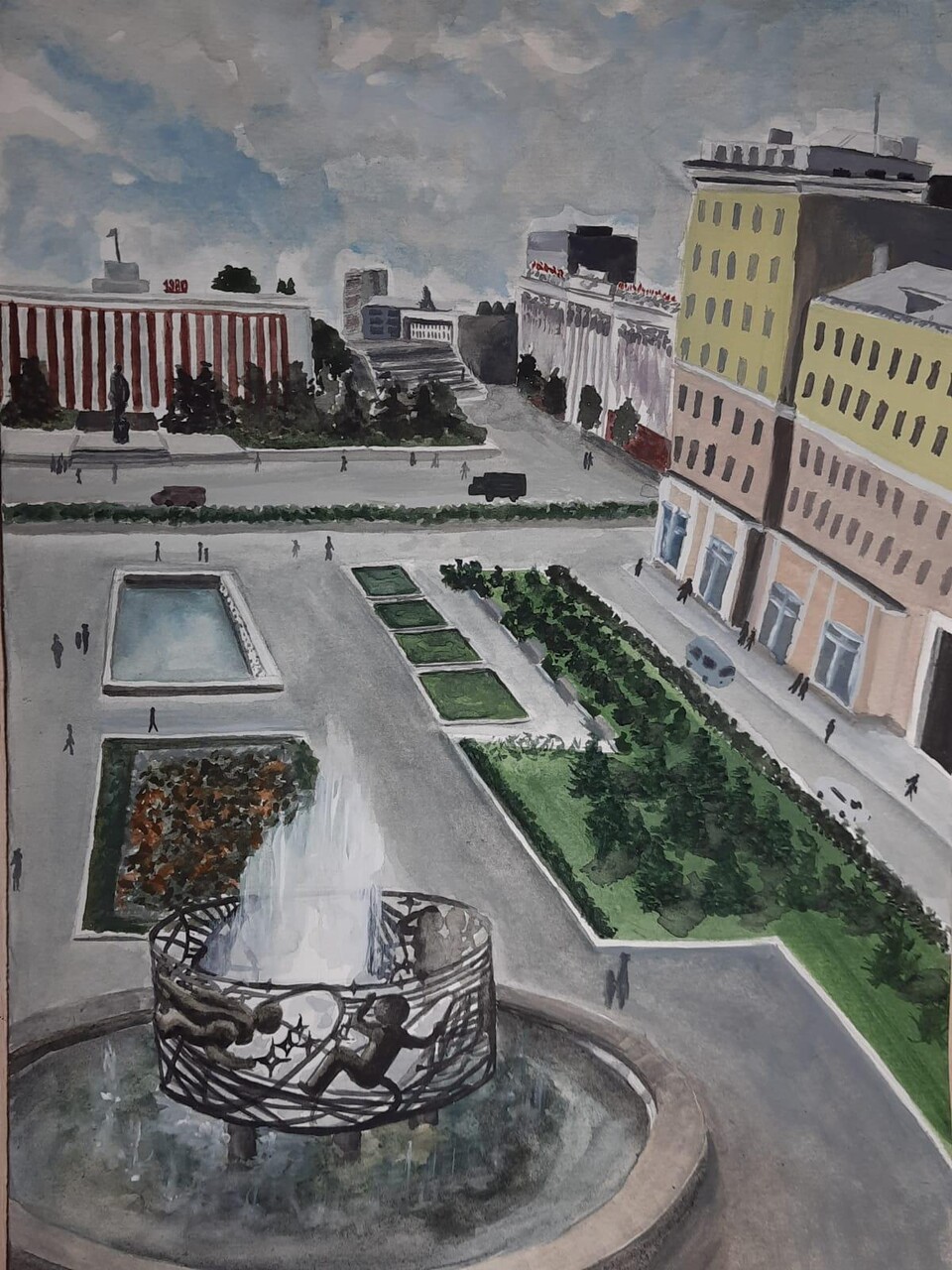 У фонтана.