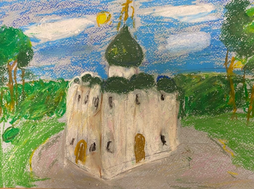 Переславль-Залесский - Спасо-Преображенский собор. Материал - масляная пастель. Высота - 27 см. Ширина - 42 см.