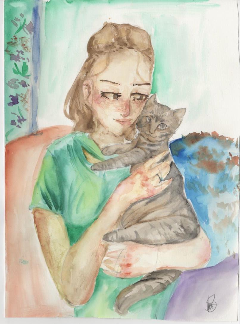 Портрет девушки с котом