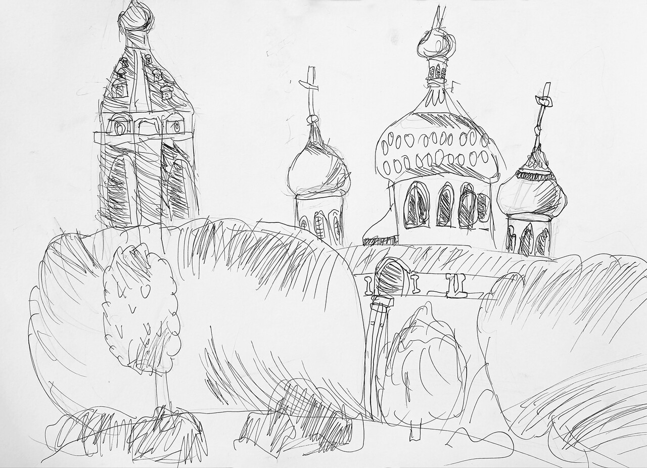 Ансамбль собора Рождества Богородицы в Орехово-Зуеве. Зарисовка