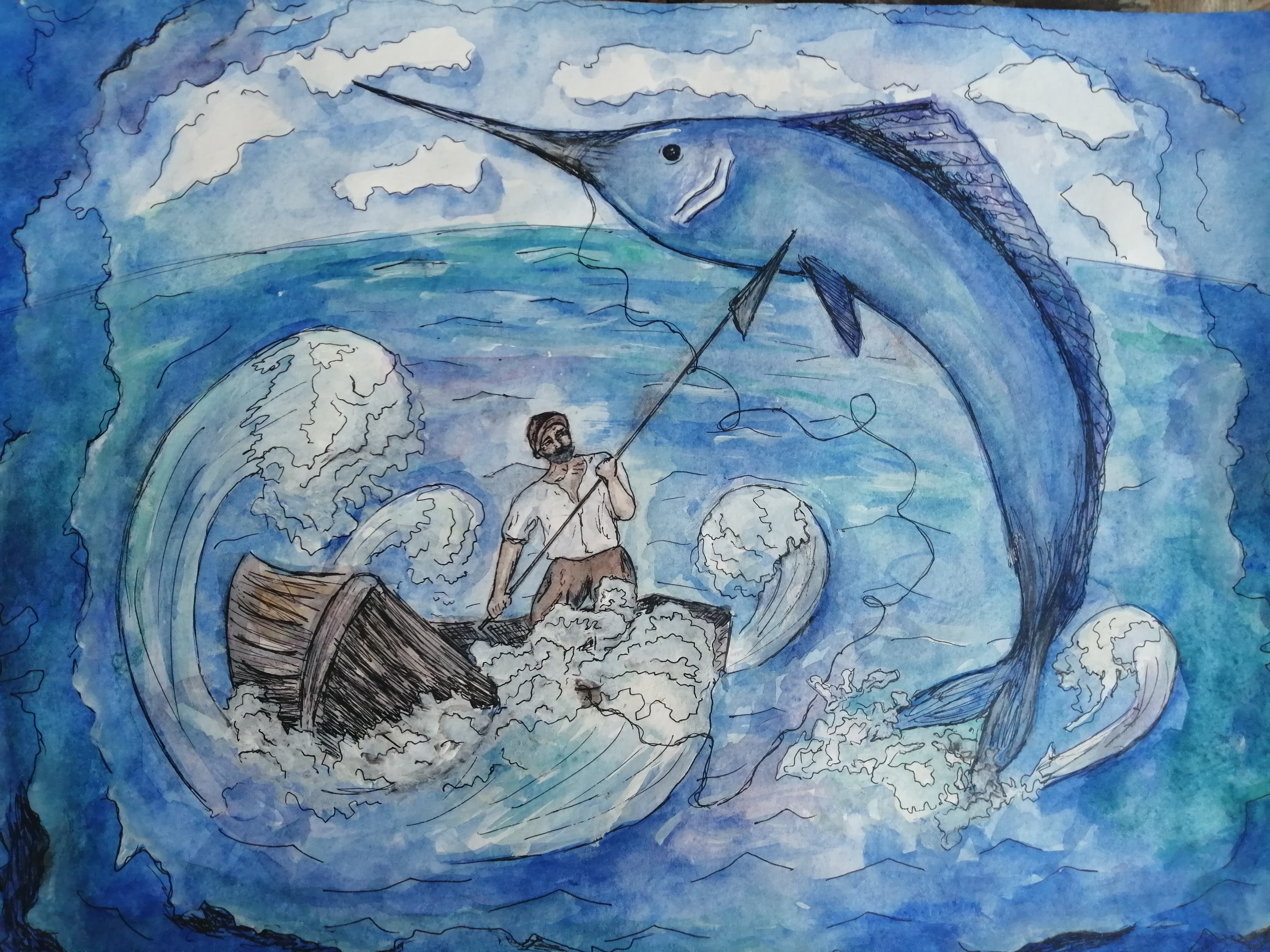 Рисунок старик и море легкий