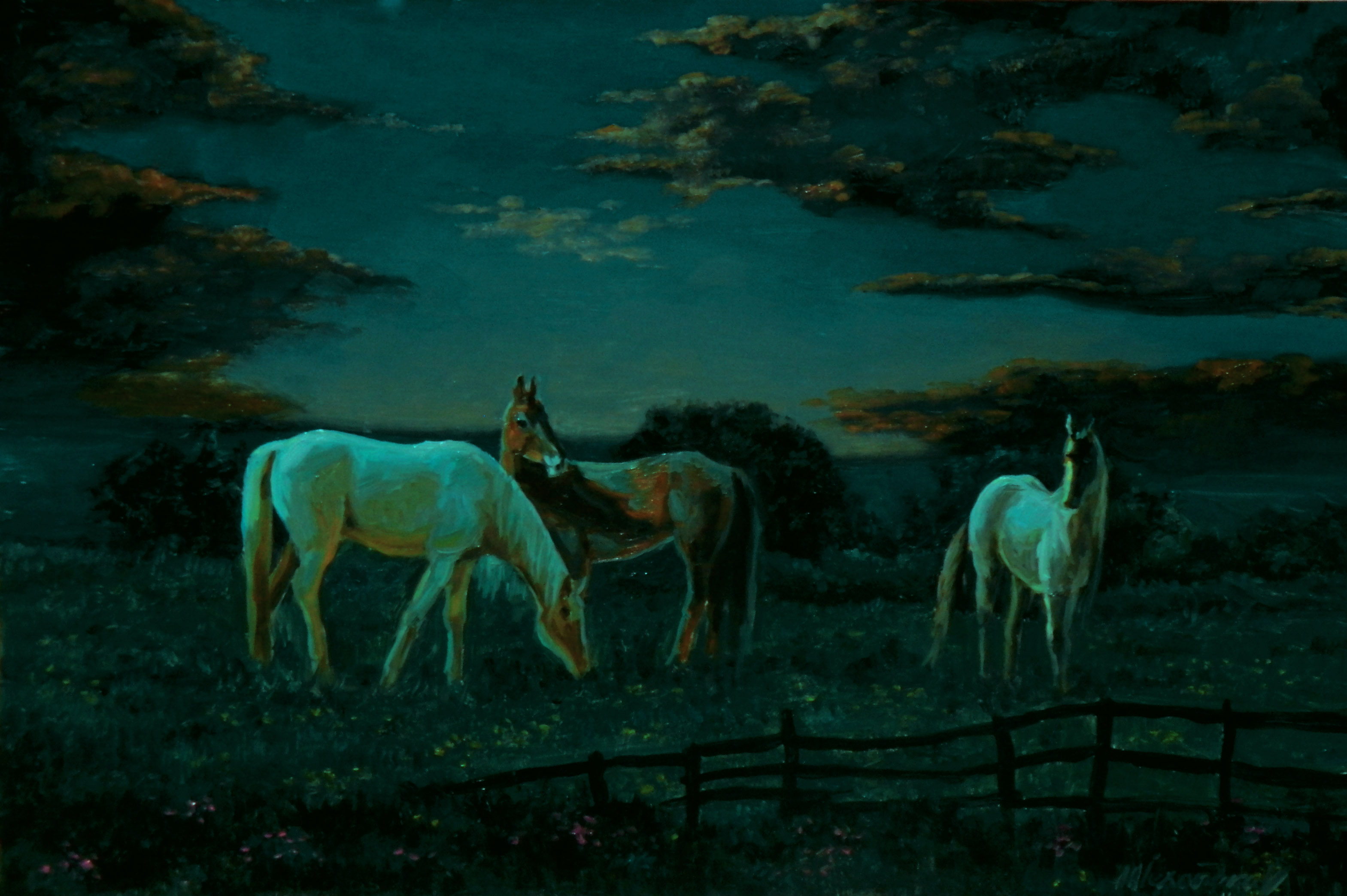 Автор картины ночью. Кони в живописи. Лошадь ночью. В ночное на лошадях. Картина в ночном.