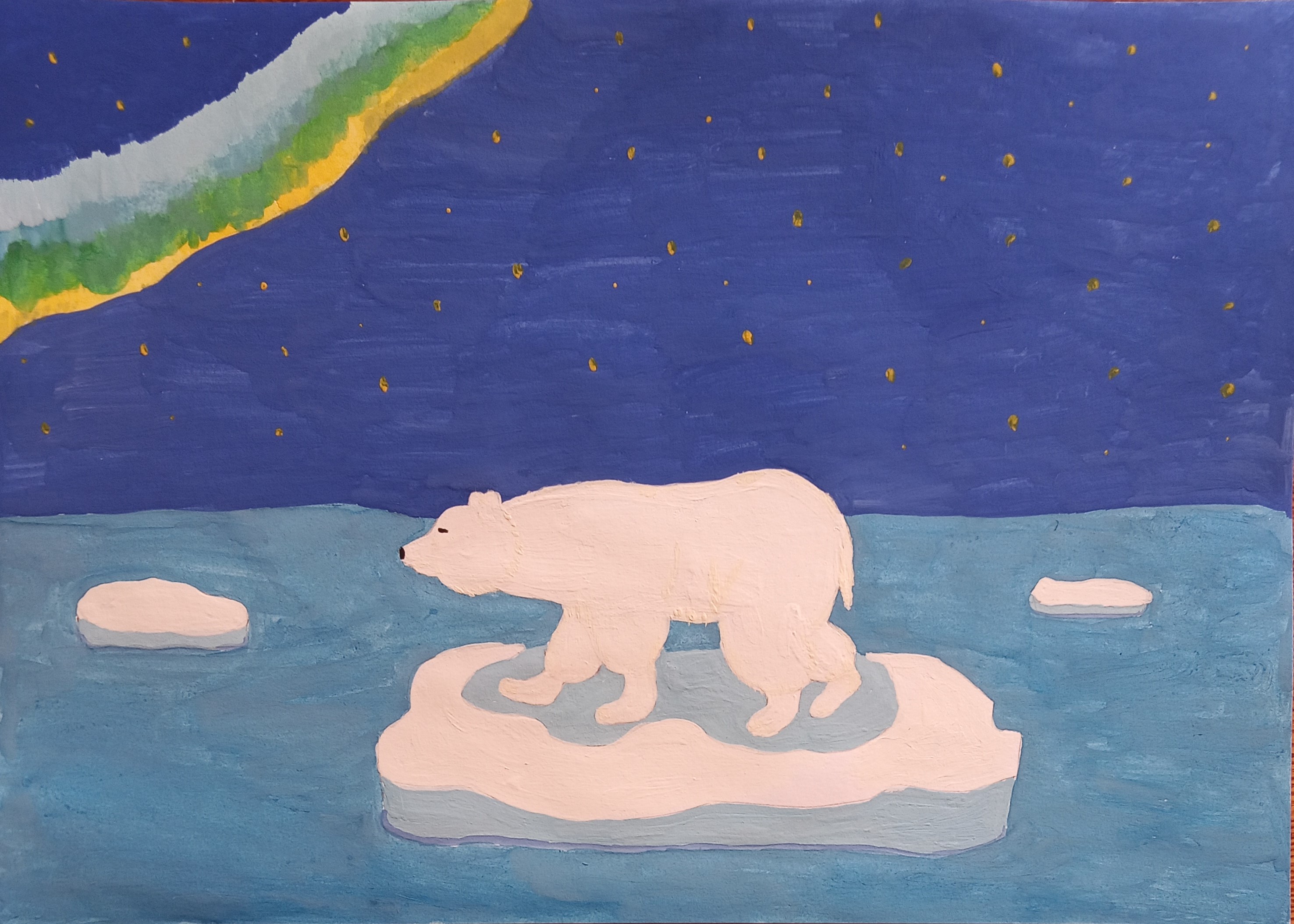 Рисование белый медведь и Северное сияние подготовительная группа