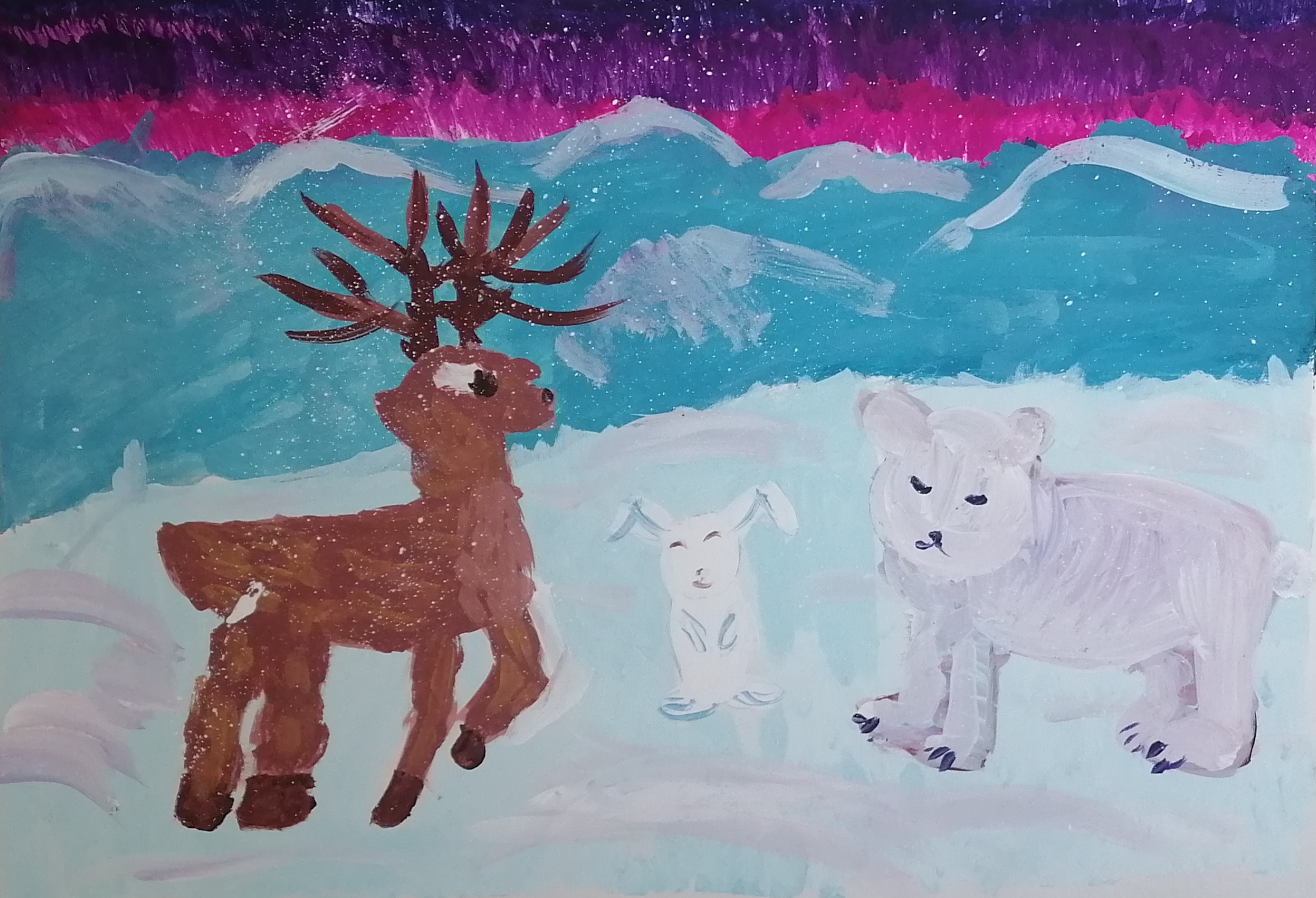 Рисование Северный олень и Северное сияние подготовительная группа