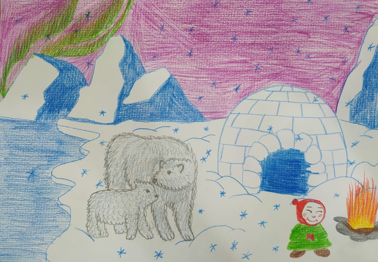 Арктика рисунок карандашами цветными